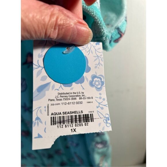 Adonna woman 1x coverup sleepwear robe? zipper aqua seashells new - Picture 4 of 8